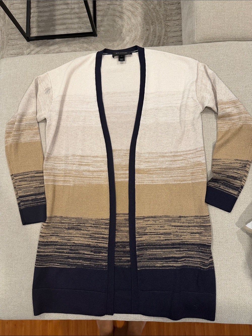 St. John Collection Ombré Textured Jacquard Knit Cardigan Sweater USA Luxury S